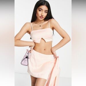 Miss Selfridge Satin Co-ord Set - Soft Pink -Skirt + Blazer + Bra Top NEW - US 6